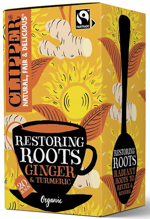 Ceai de ghimbir cu turmeric și piper negru (Restoring Roots) Fair Trade Bio (20 x 1,8 g) 36 g - Clipper